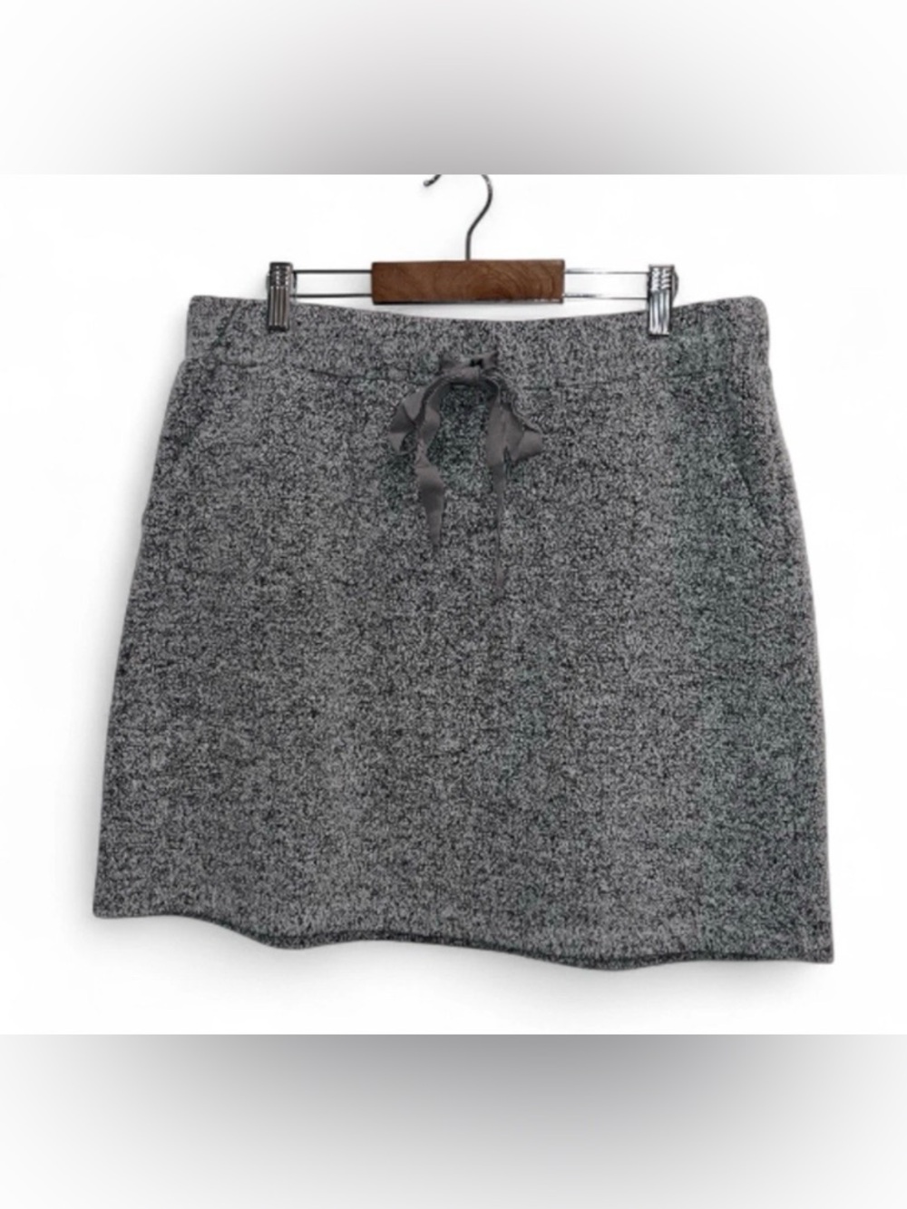 Loft Women's Gray Soft Fuzzy Elastic Waist W/ Drawstring Mini Skirt Size Large